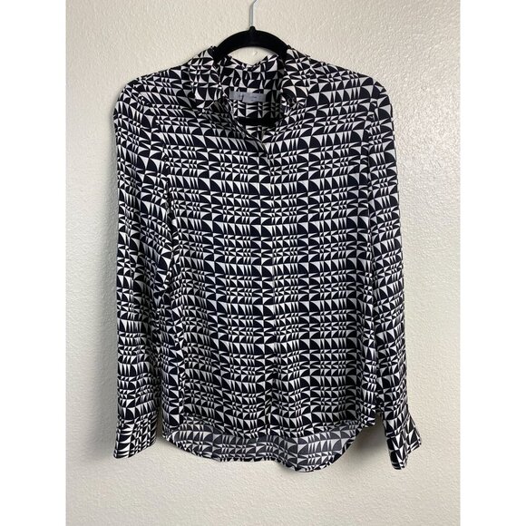 Classiques Entier Silk Blend Geometric Button Up Top Womens size XS Black Career - Picture 1 of 9